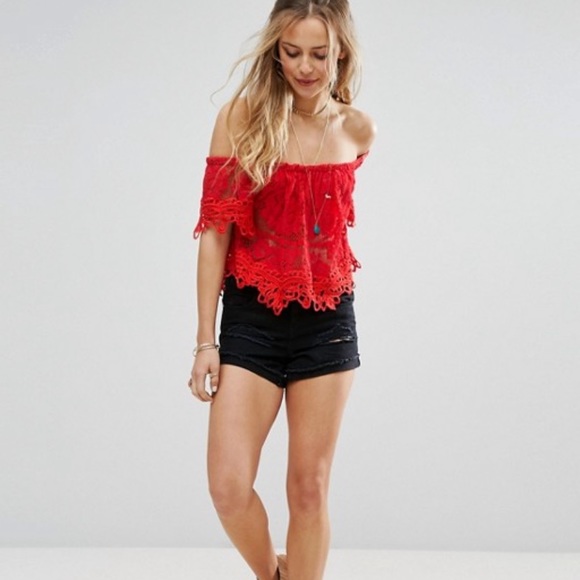 Free People Sweet Dreams Lace Crop Top Red - Picture 4 of 11